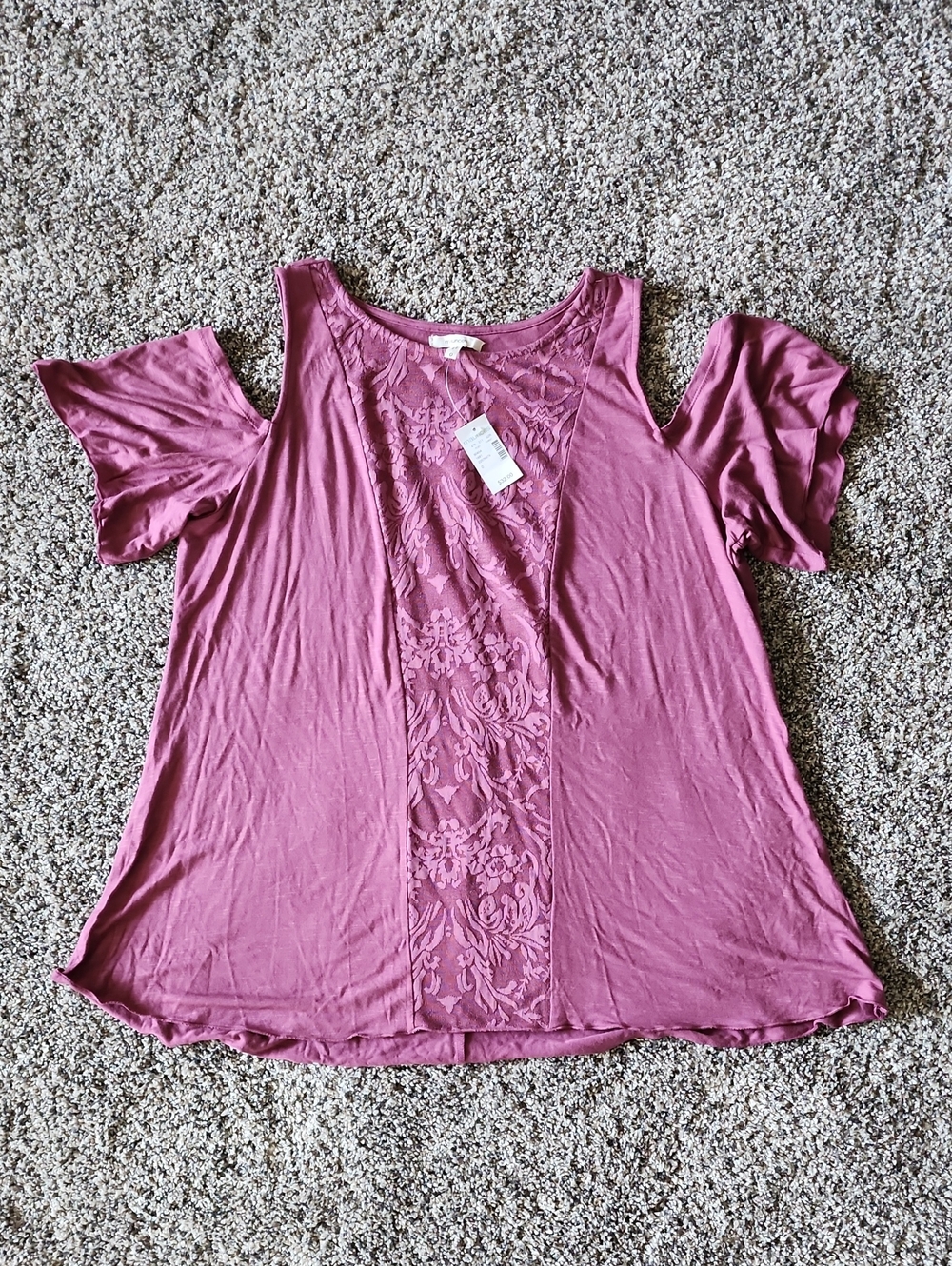 Maurices Dusty Rose Cold-Shoulder Lace-Panel Tee Sz 0